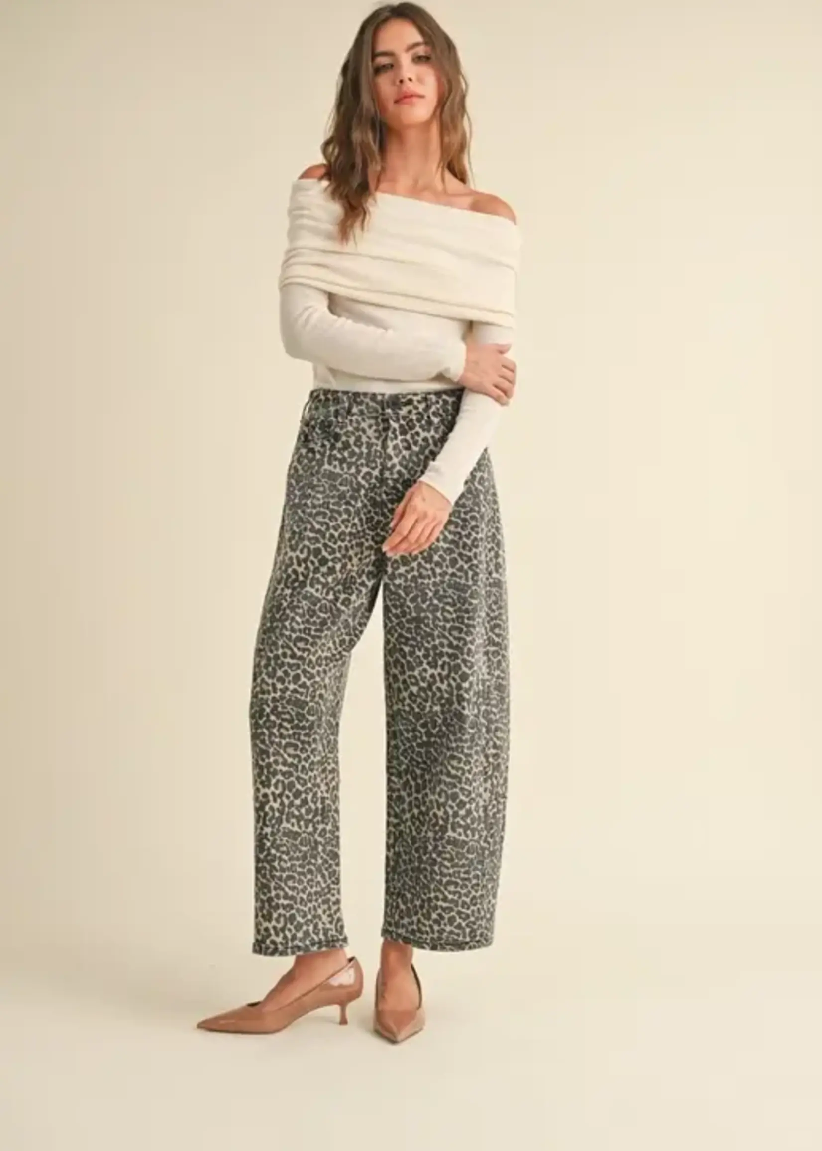 MIOU MUSE Leopard Print Barrel Denim