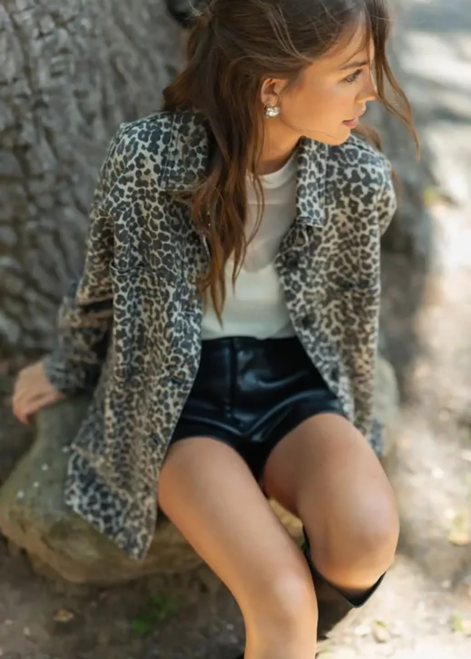 MIOU MUSE Leopard Stretch Shacket