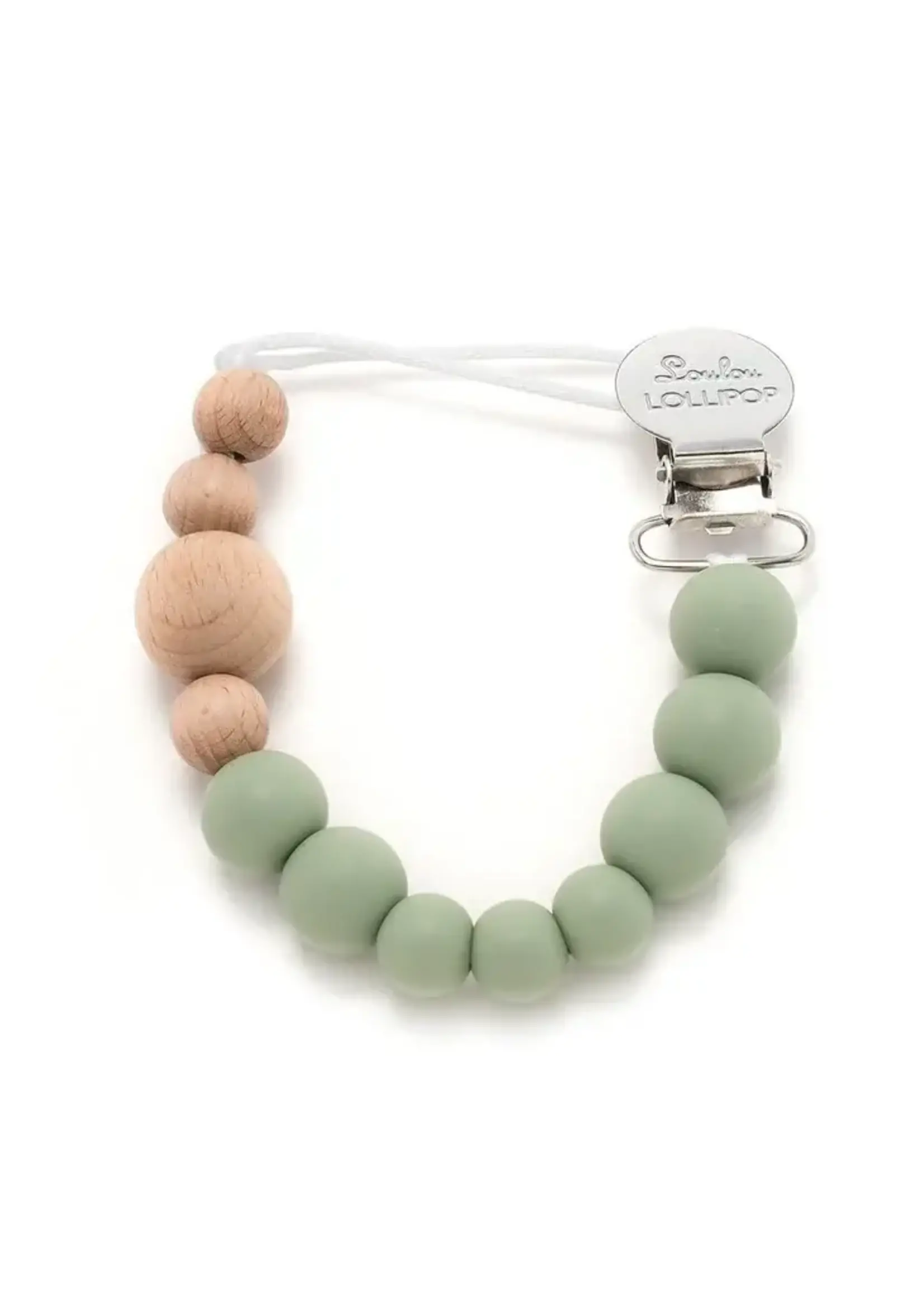 LOULOU LOLLIPOP Colour Block Silicone & Wood Pacifier Clip -  SAGE GREEN