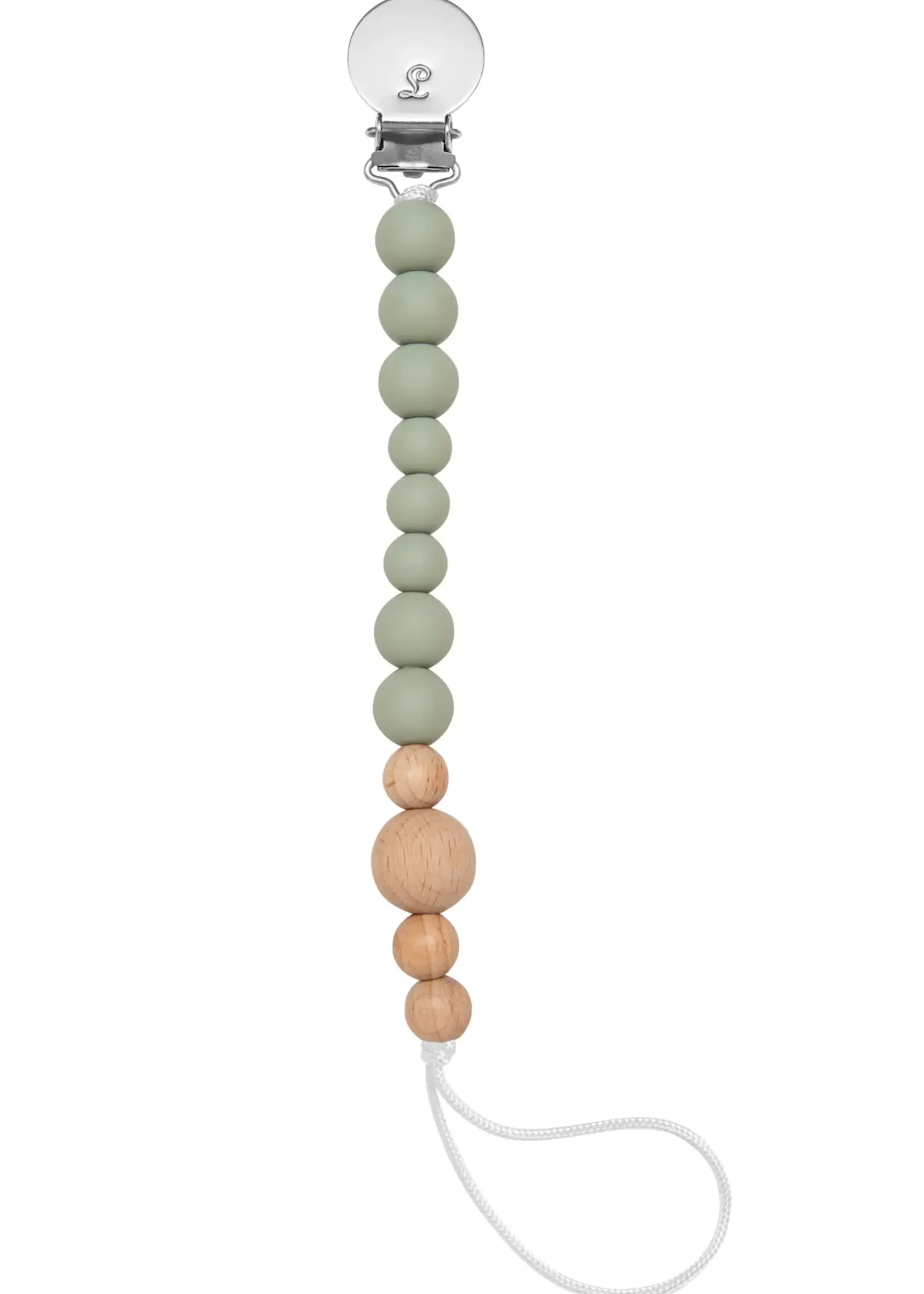 LOULOU LOLLIPOP Colour Block Silicone & Wood Pacifier Clip -  SAGE GREEN
