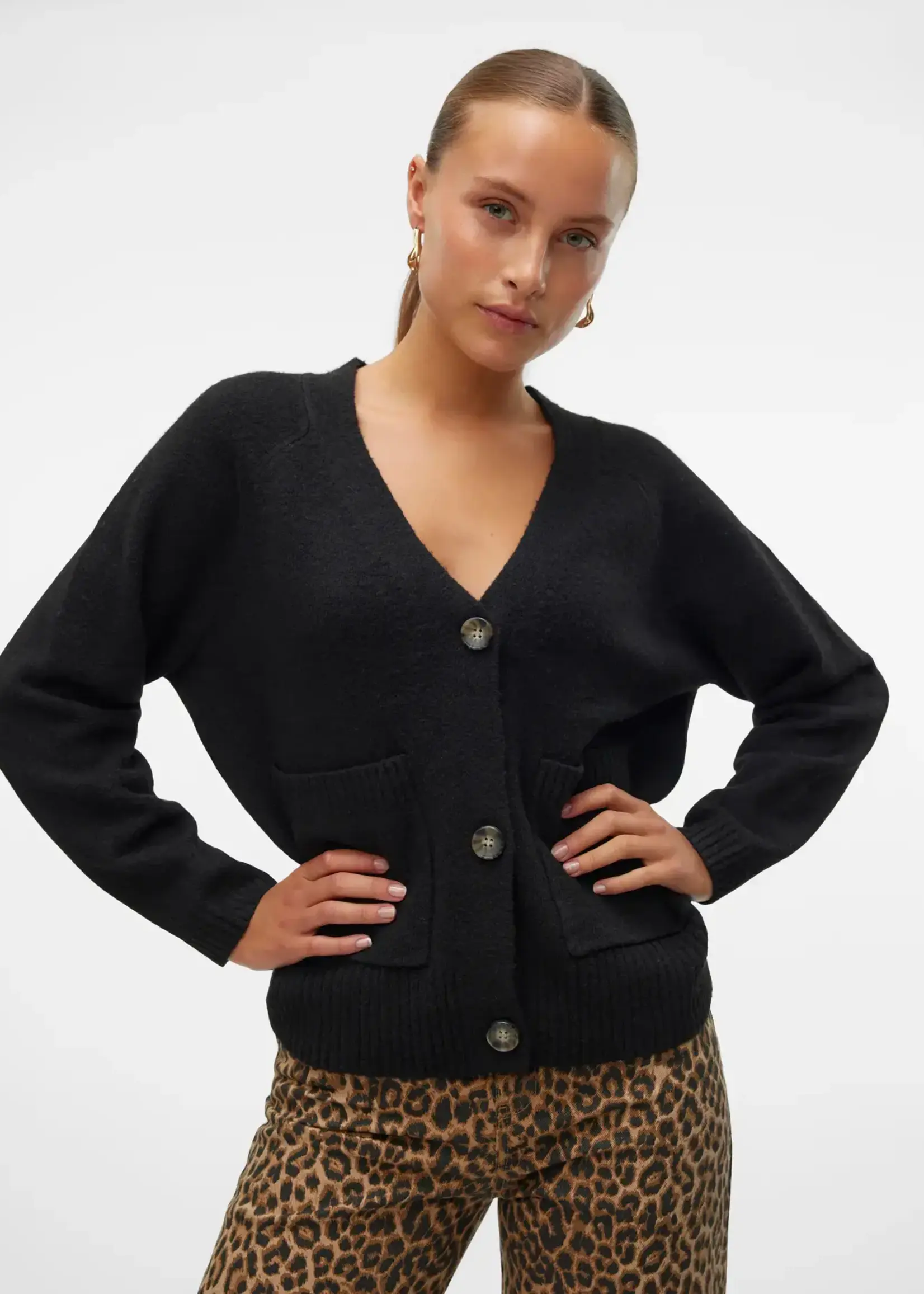VERO MODA VMBOOM LS V-NECK BUTTON CARDIGAN