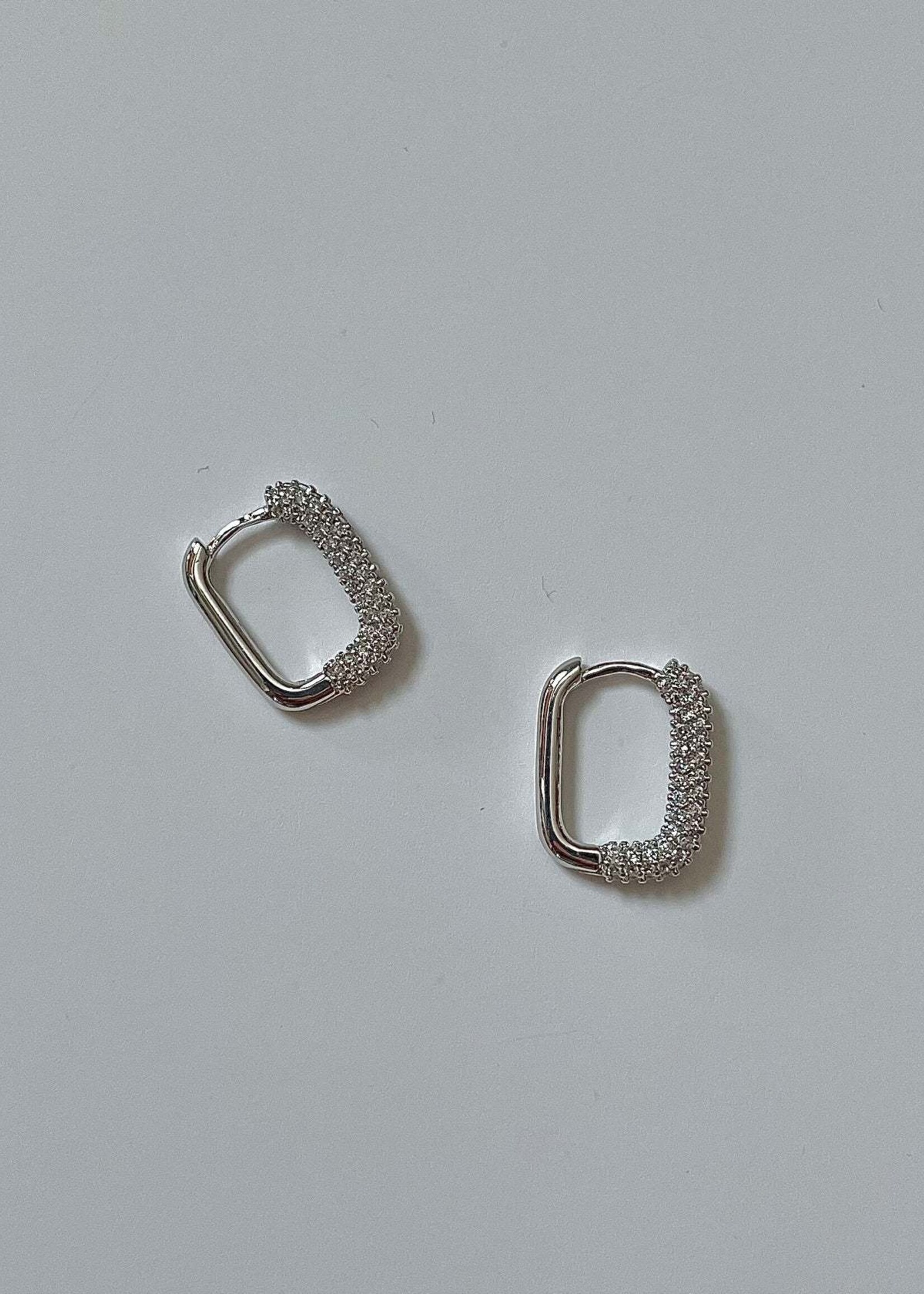 NAMASTE JEWELRY Rectangle Stone Earrings - Silver with White Stone