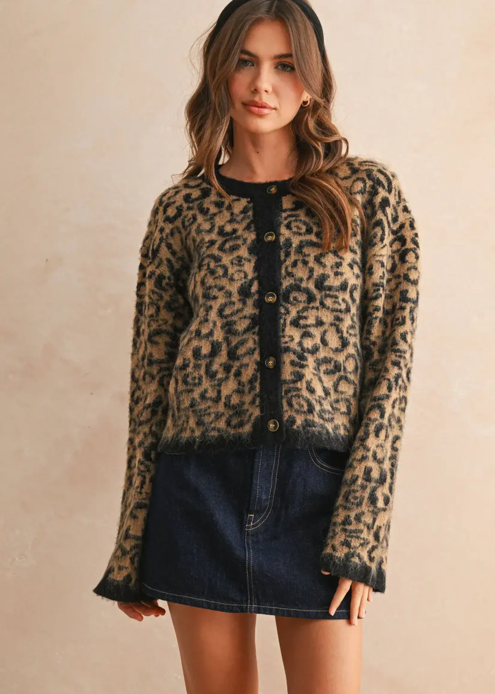MIOU MUSE Fuzzy Leopard Cardi
