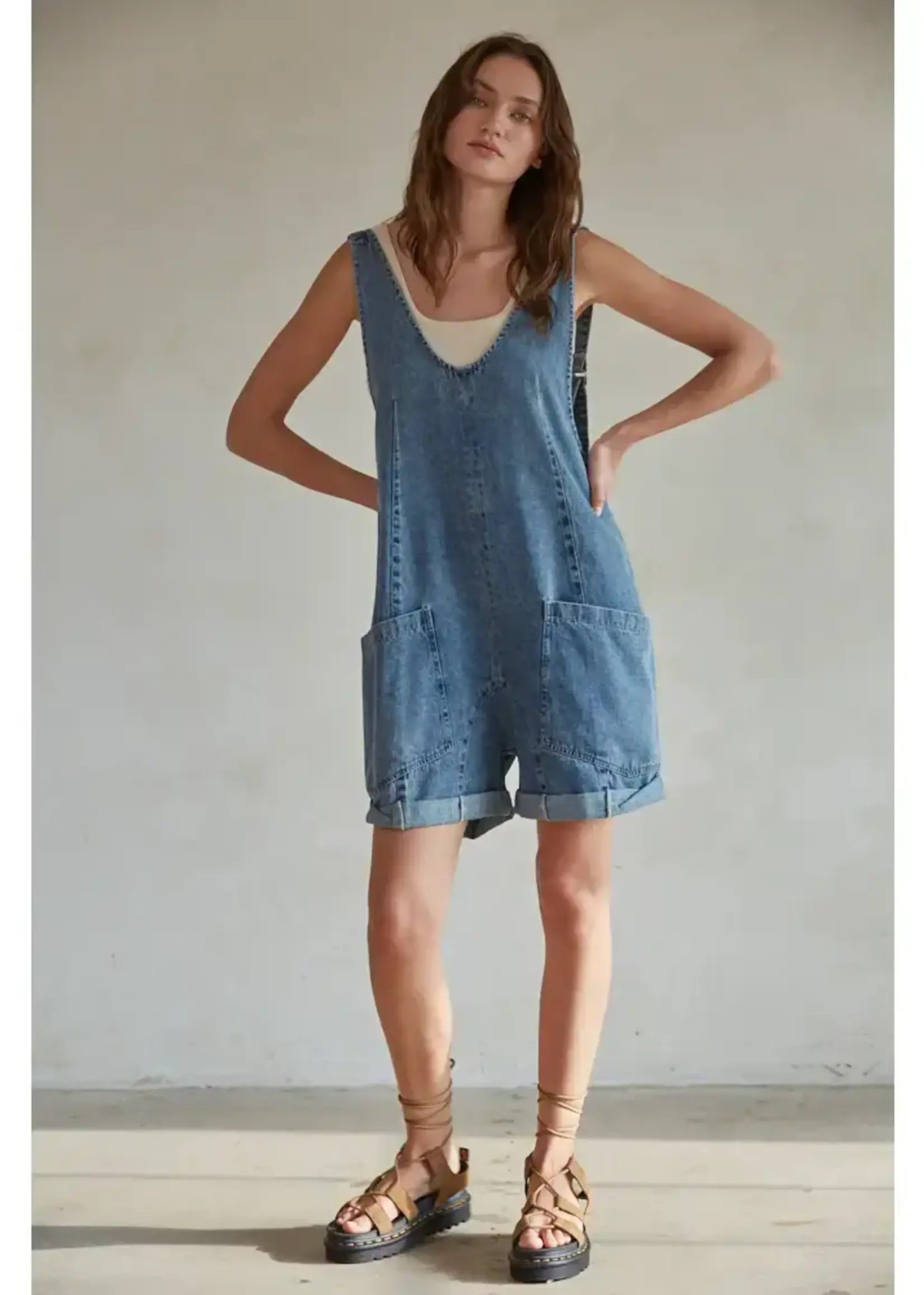 BY TOGETHER Denim Overalls Romper