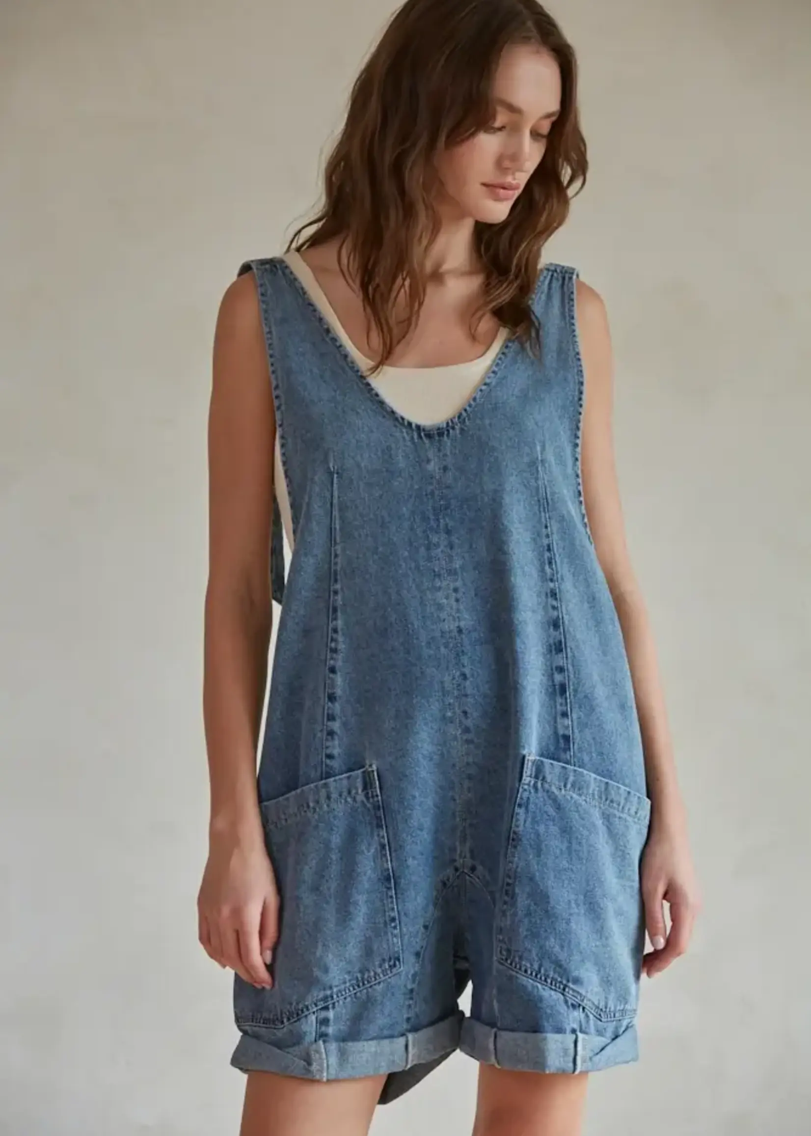 BY TOGETHER Denim Overalls Romper