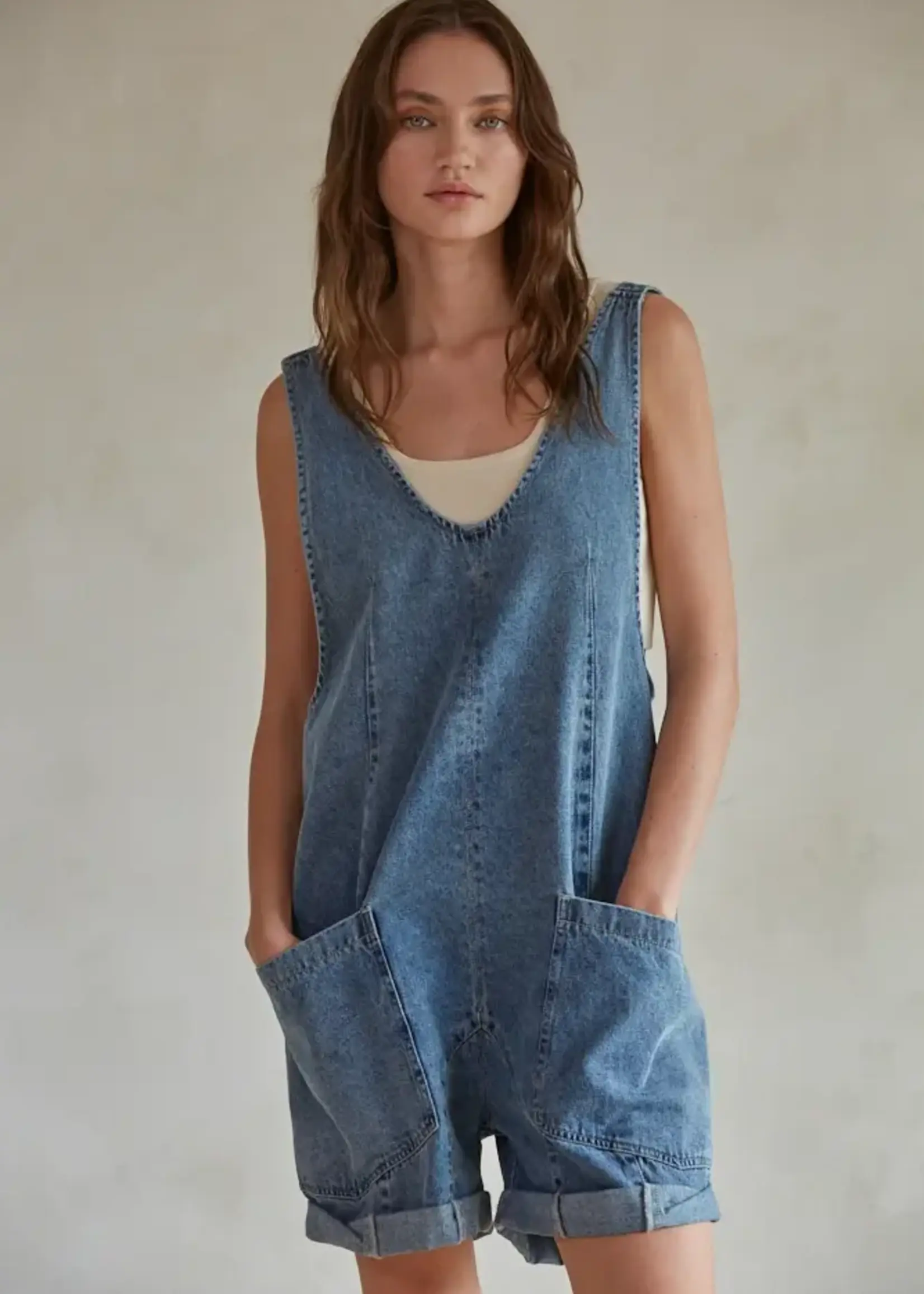 BY TOGETHER Denim Overalls Romper