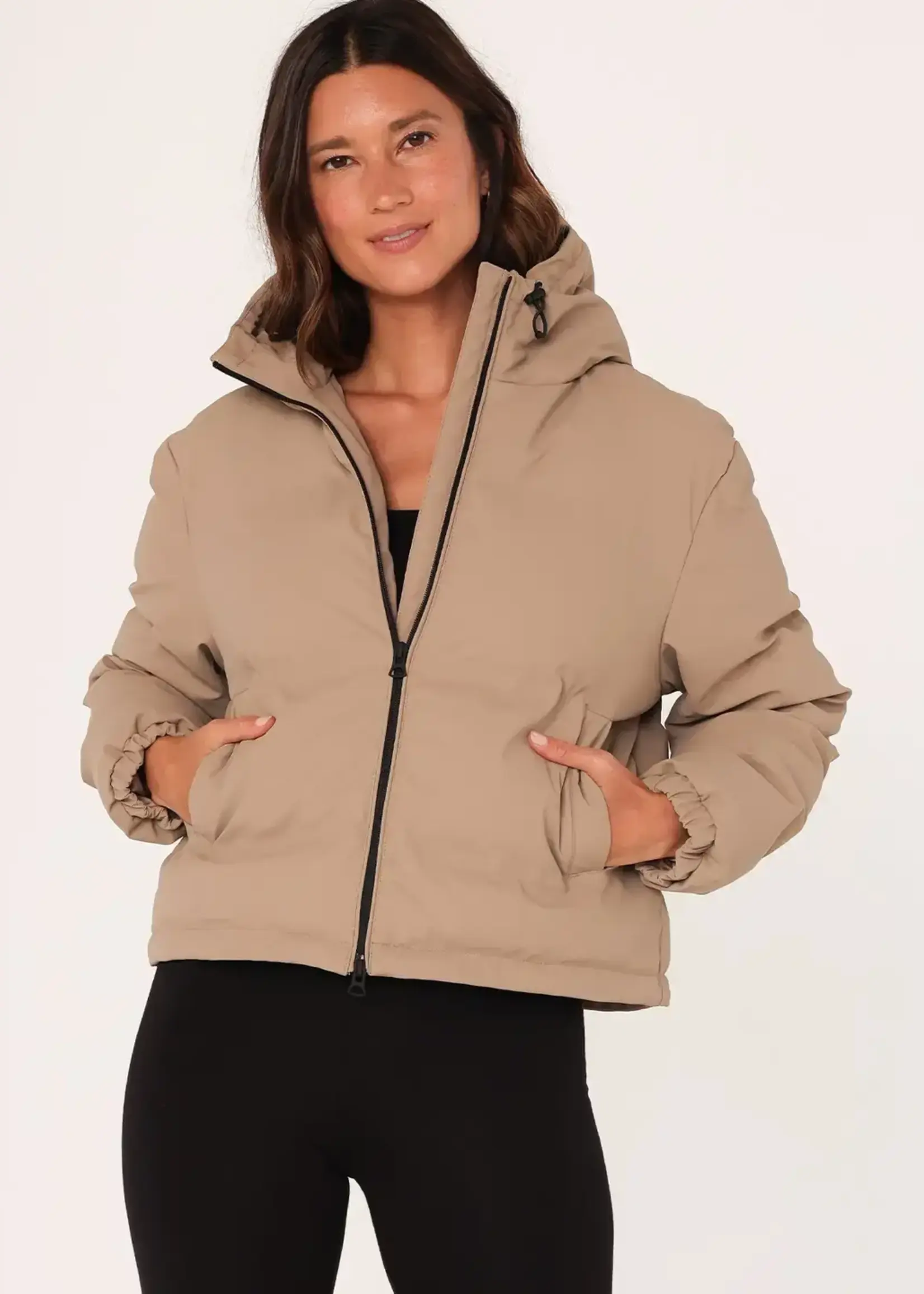 LeBLANC finds Hooded Coated Fabric Crop Puffer