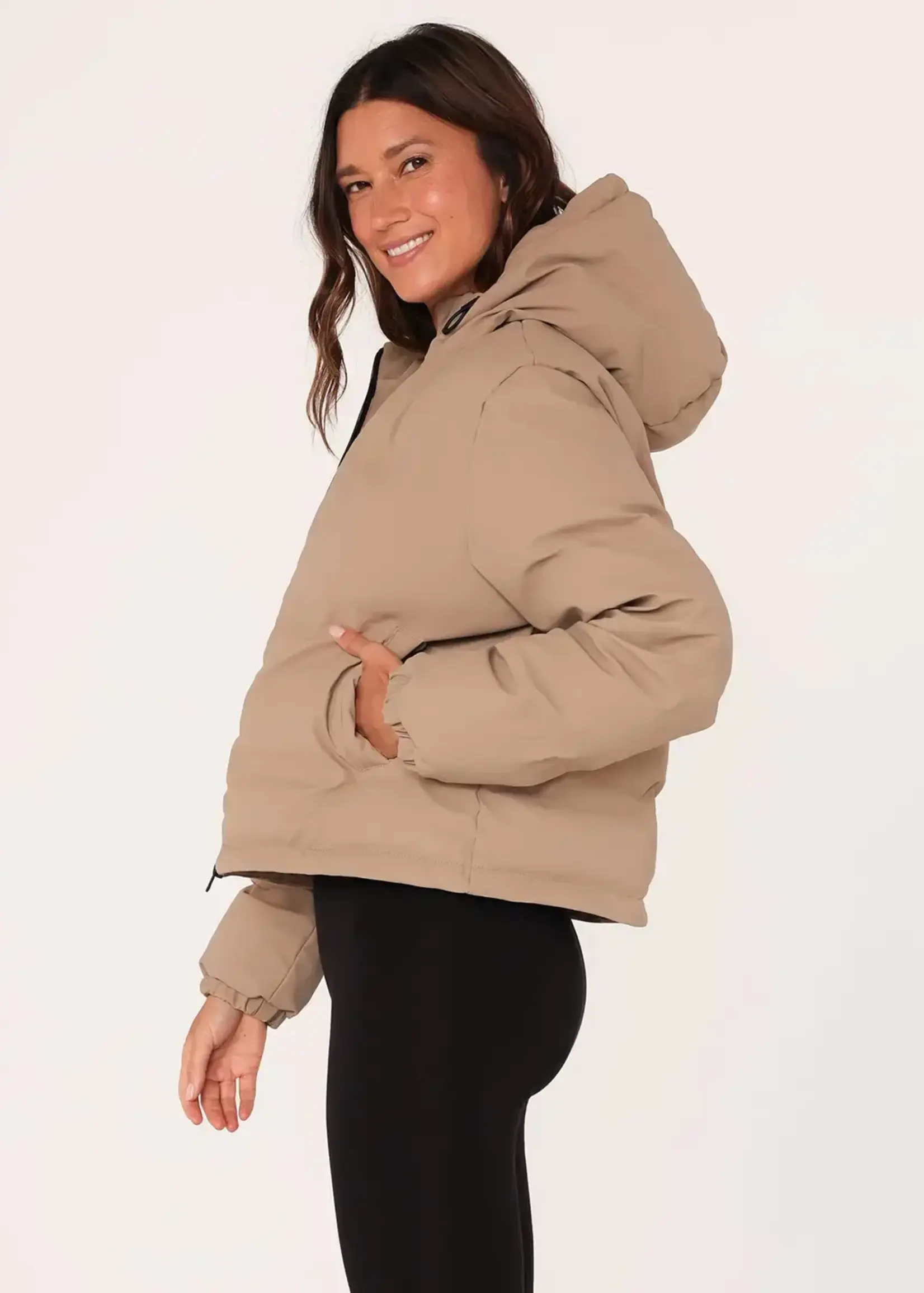 LeBLANC finds Hooded Coated Fabric Crop Puffer