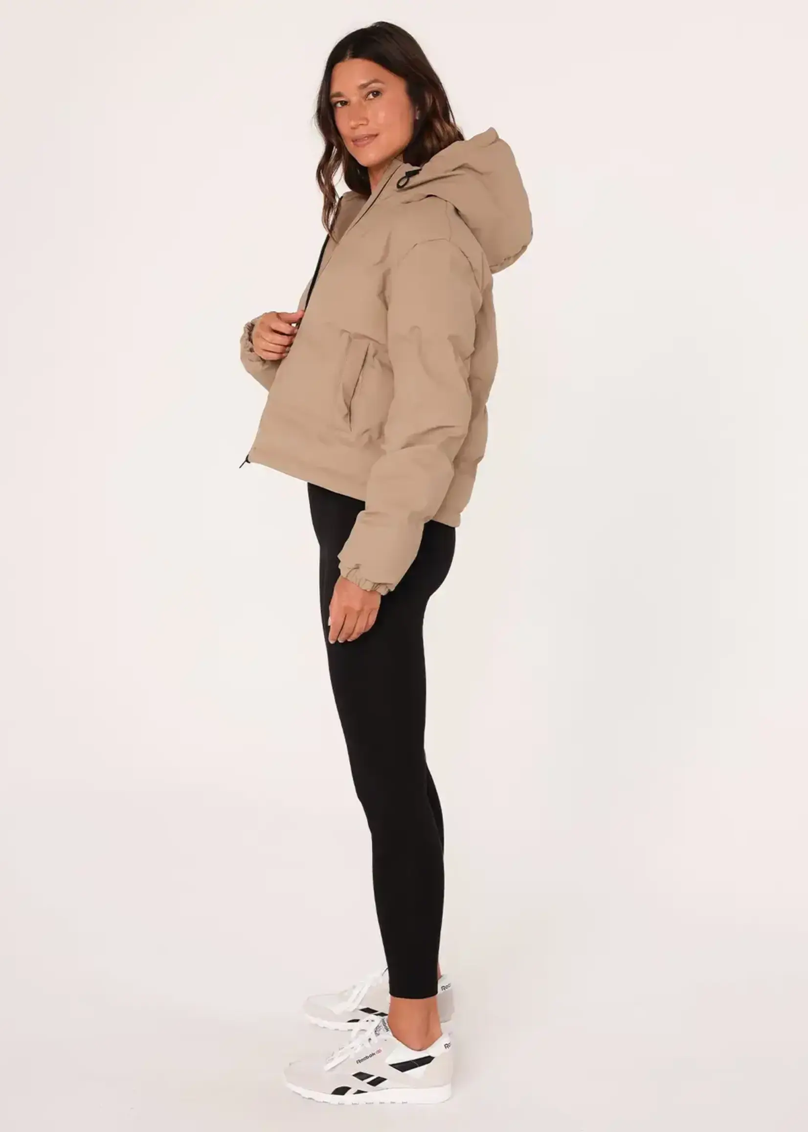 LeBLANC finds Hooded Coated Fabric Crop Puffer