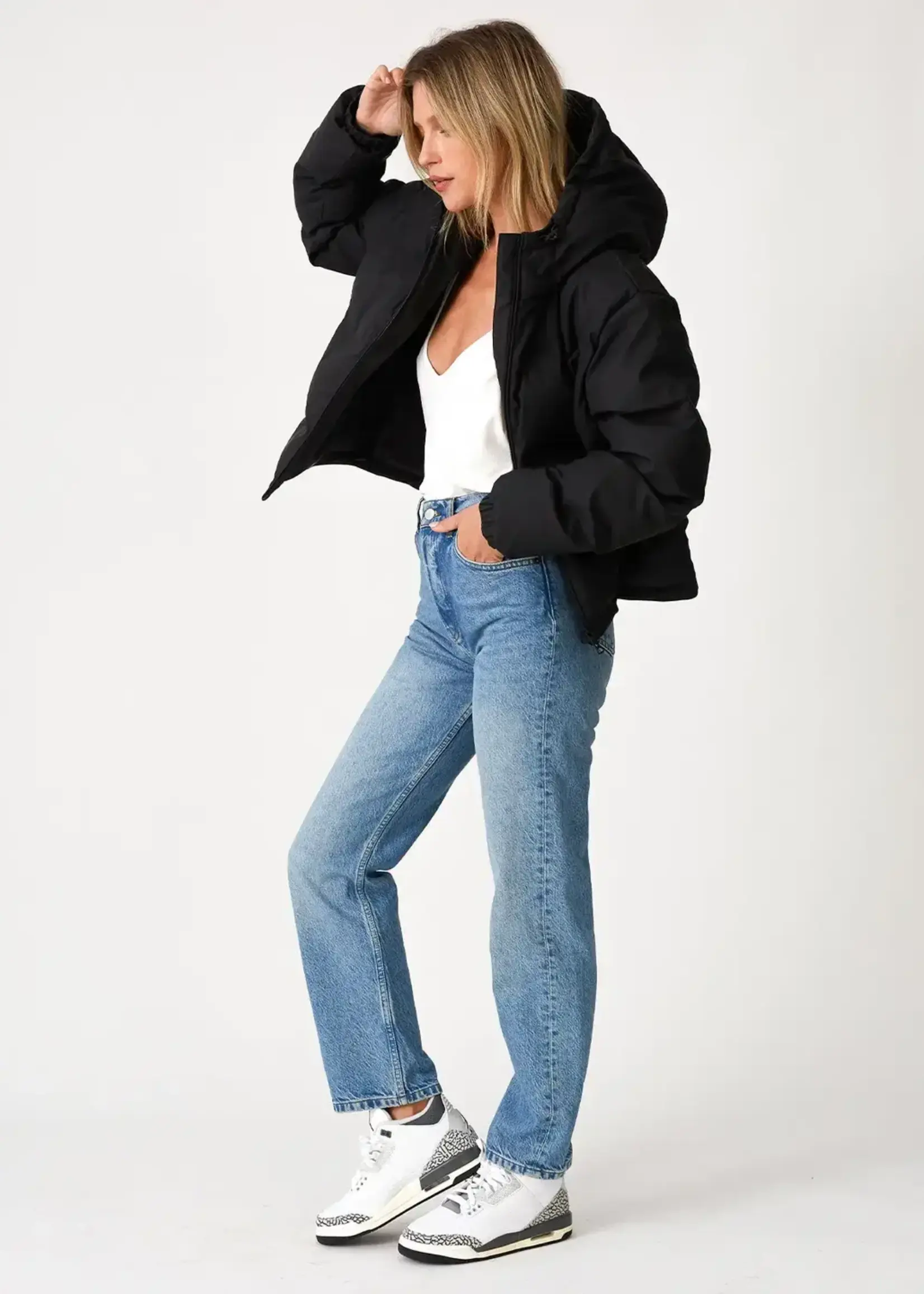 LeBLANC finds Hooded Coated Fabric Crop Puffer