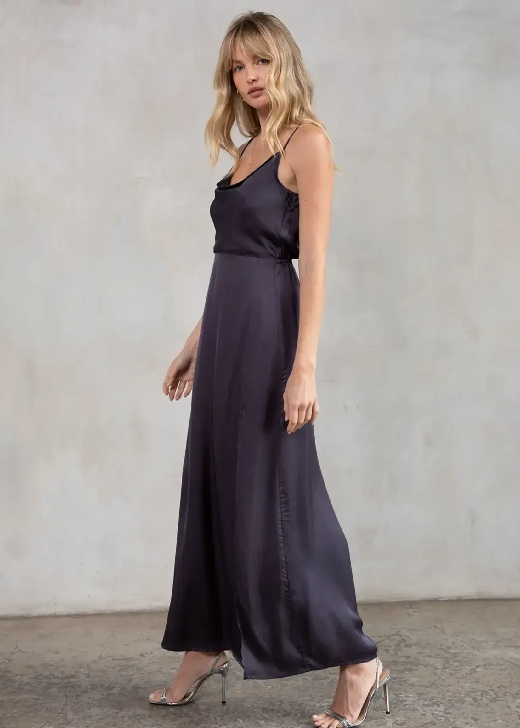LeBLANC finds Silky Cowl Neck, Open Back Dress