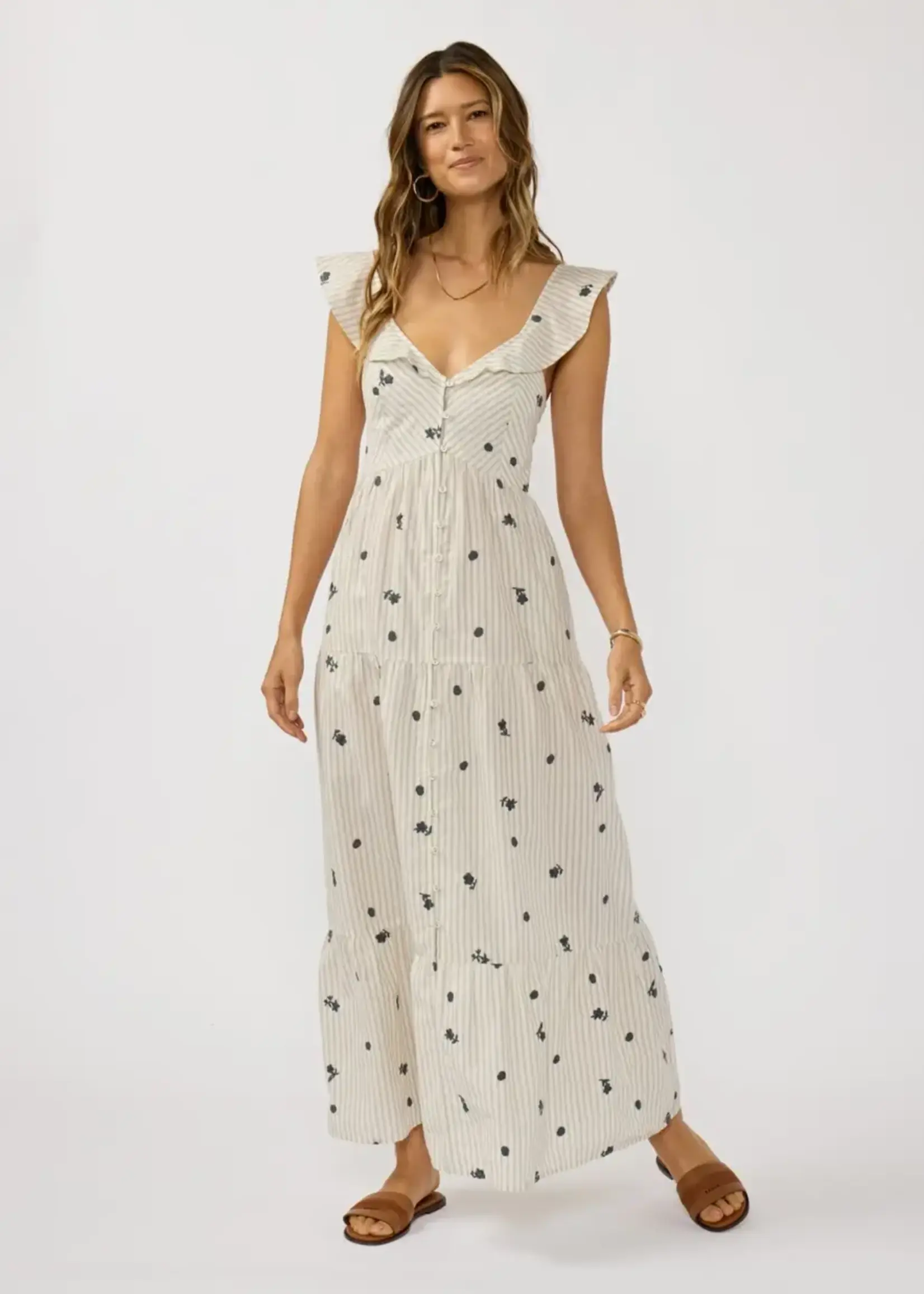 LeBLANC finds Embroidered Stripe Button Down Maxi Dress