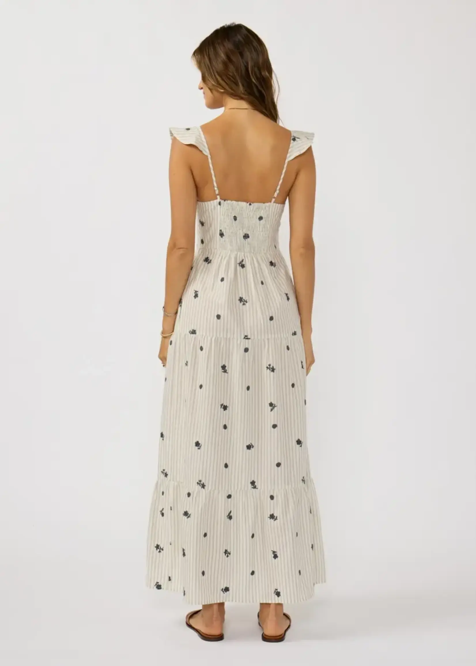 LeBLANC finds Embroidered Stripe Button Down Maxi Dress