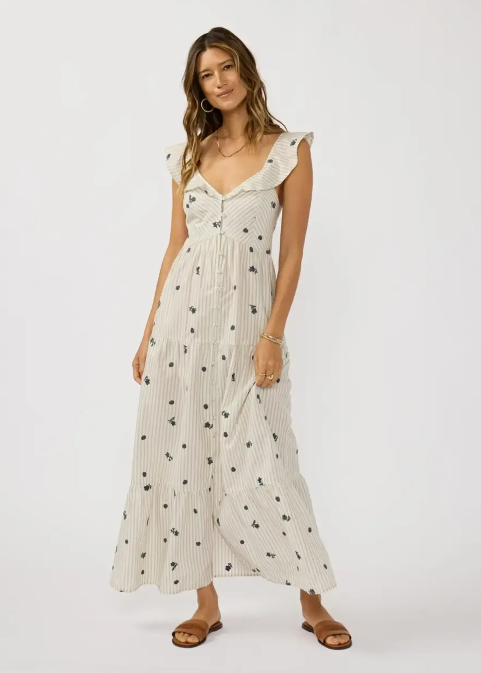 LeBLANC finds Embroidered Stripe Button Down Maxi Dress
