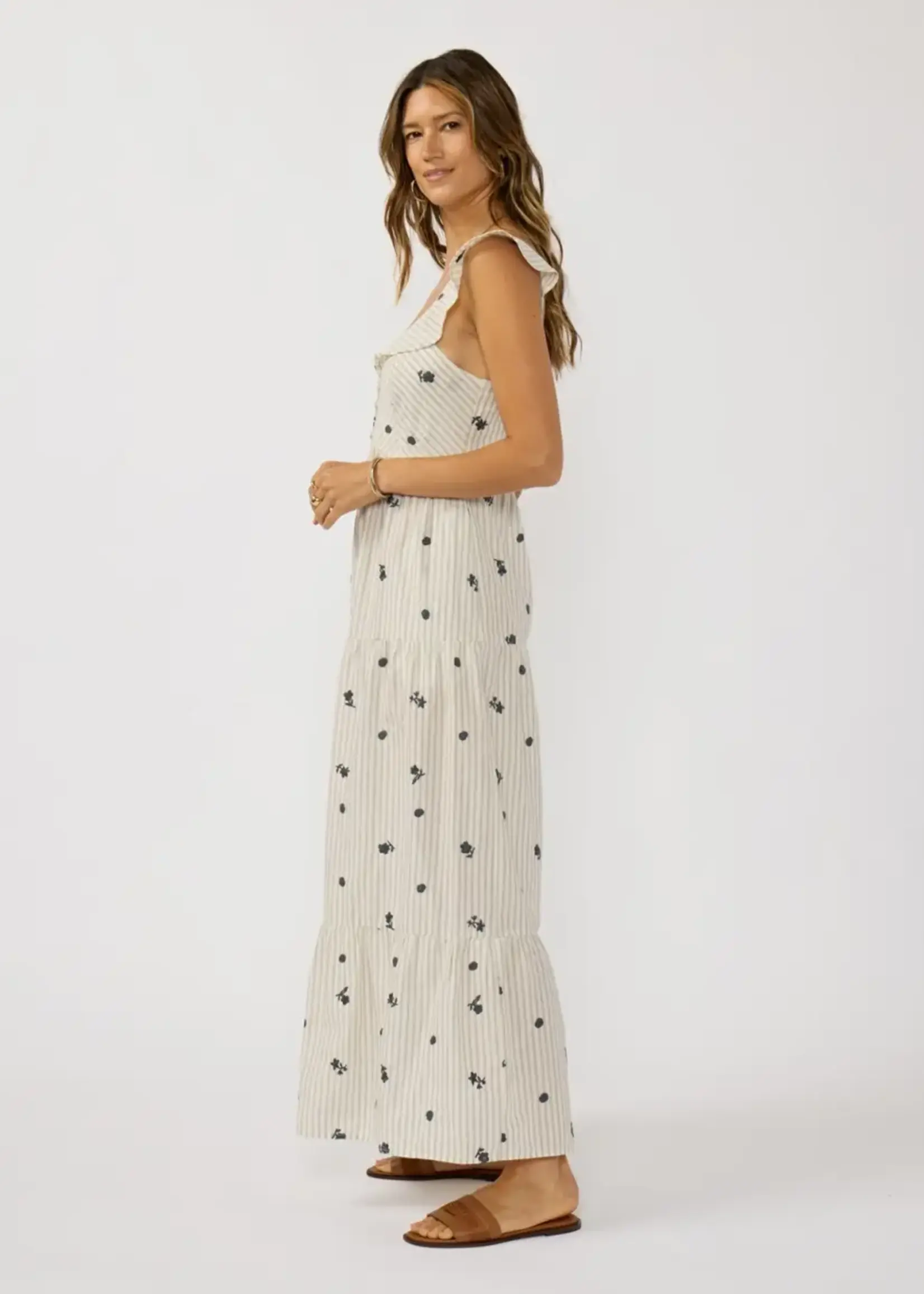 LeBLANC finds Embroidered Stripe Button Down Maxi Dress
