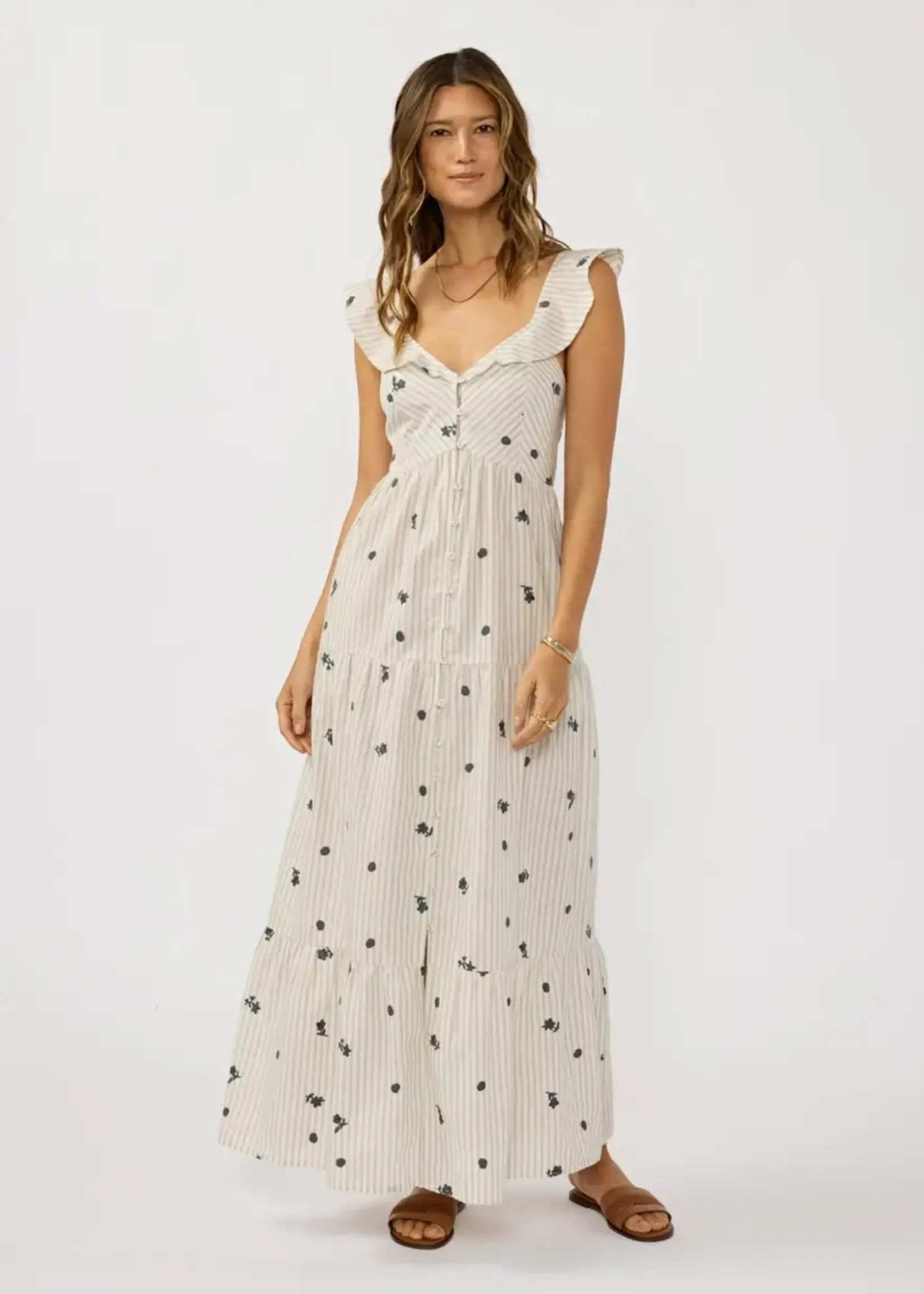 LeBLANC finds Embroidered Stripe Button Down Maxi Dress