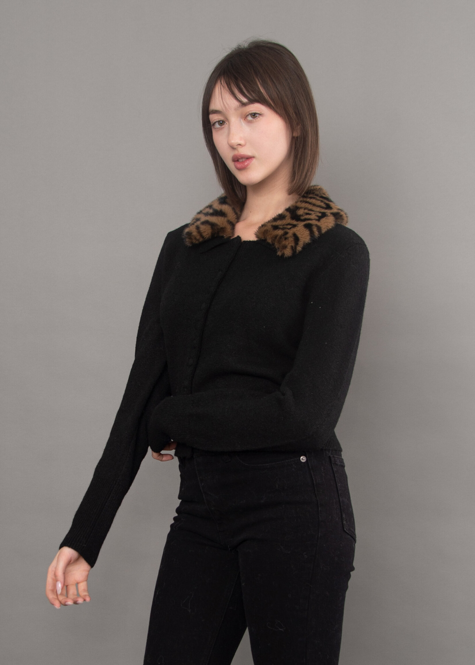 RD STYLE ATALANTA LEOPARD COLLAR CARDIGAN