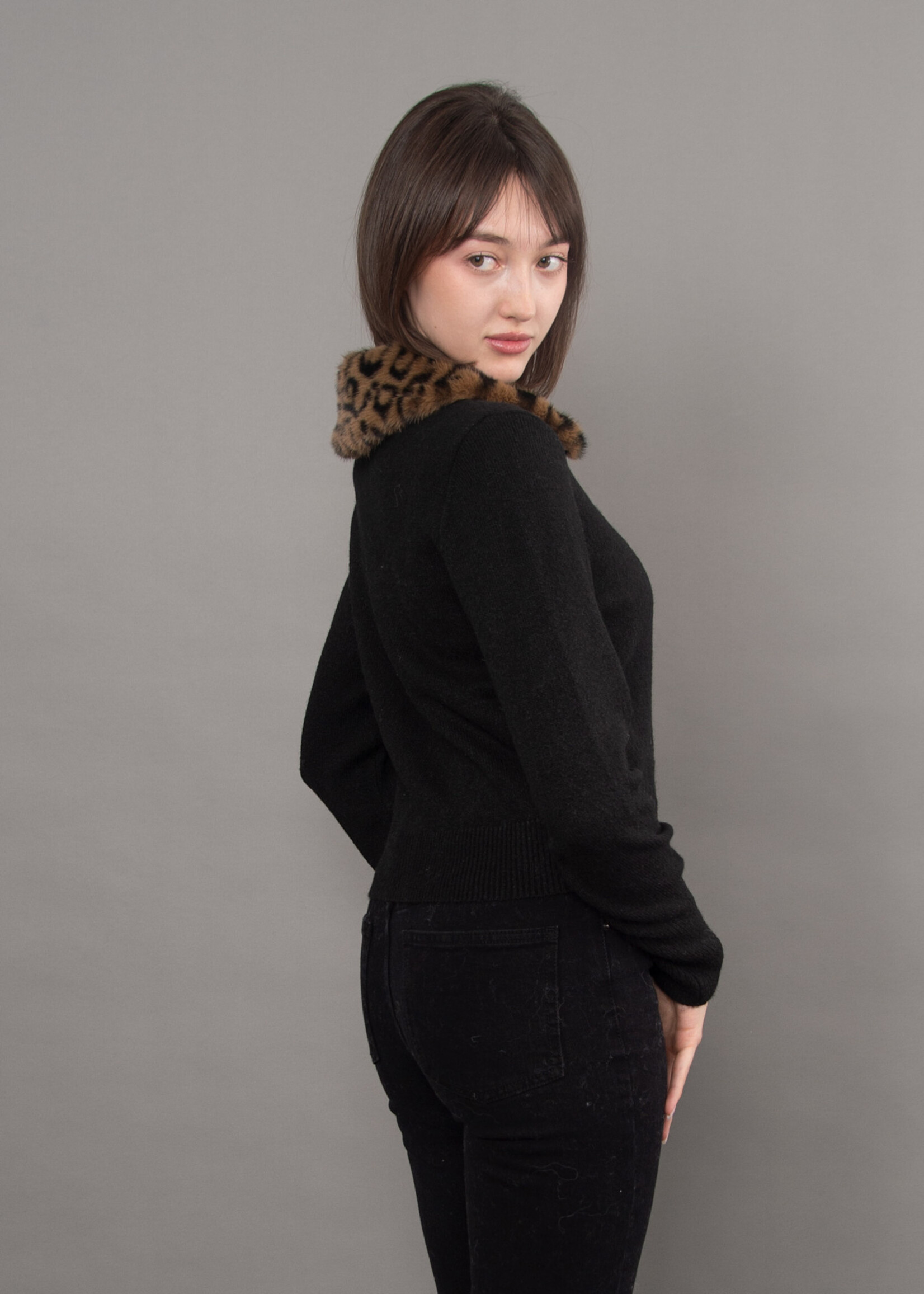 RD STYLE ATALANTA LEOPARD COLLAR CARDIGAN
