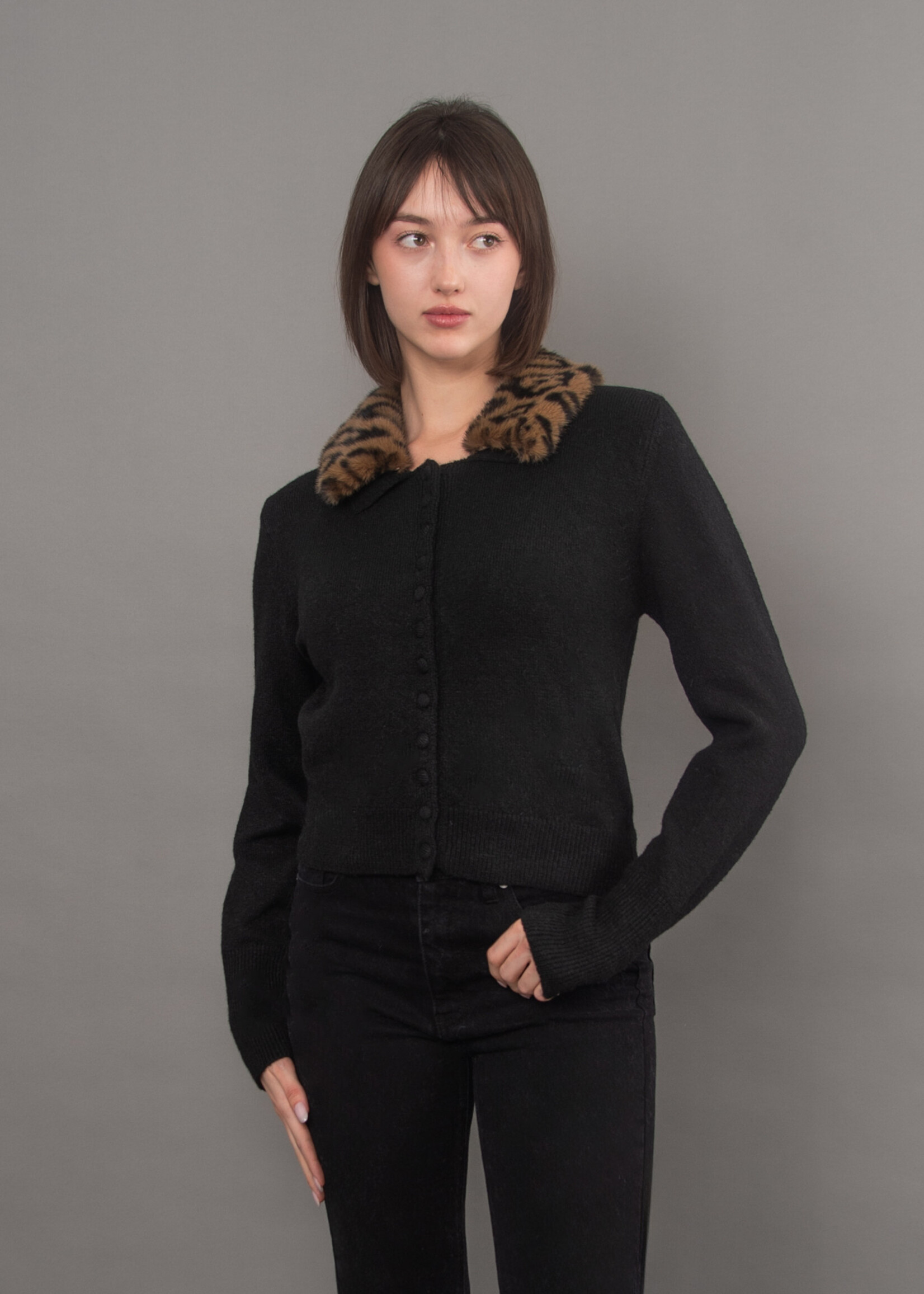 RD STYLE ATALANTA LEOPARD COLLAR CARDIGAN