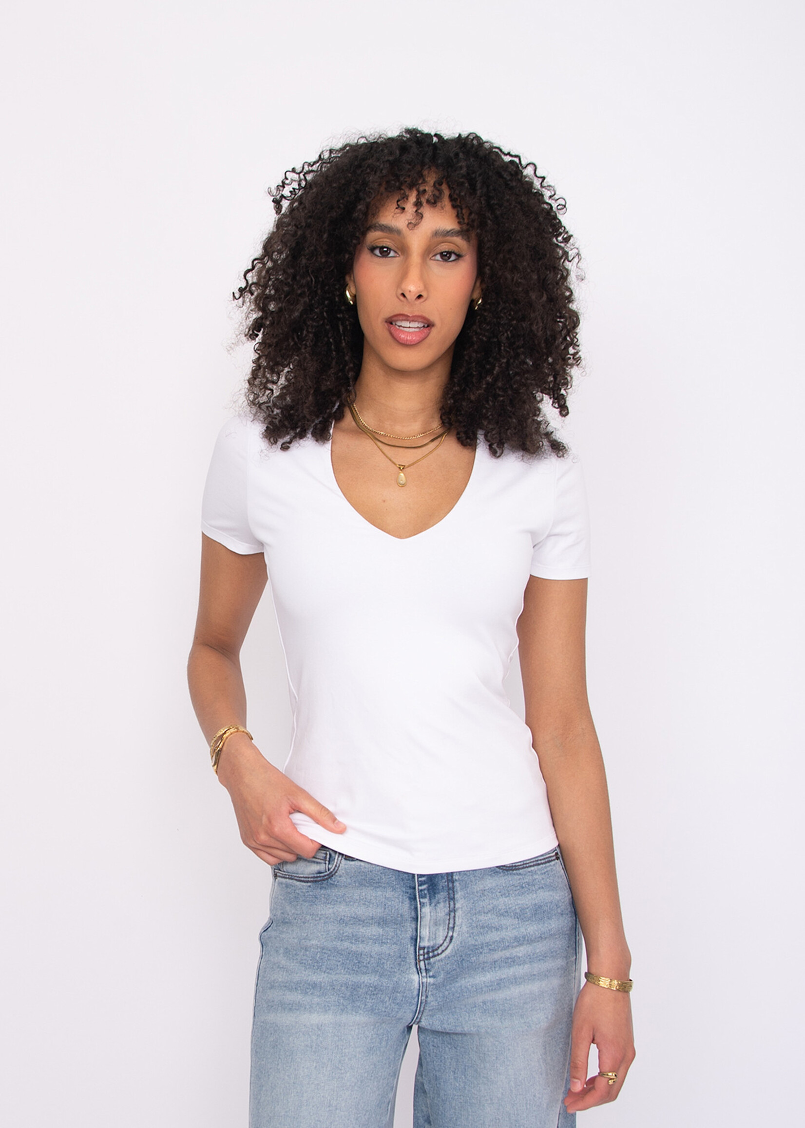 RD STYLE VALENNA COTTON CORE SS DEEP V-NECK