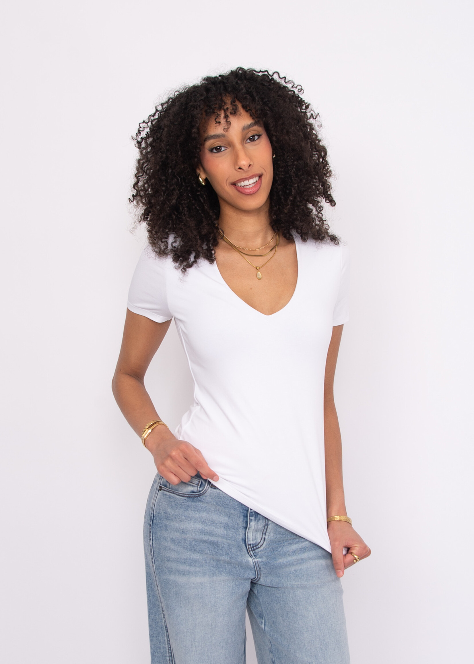 RD STYLE VALENNA COTTON CORE SS DEEP V-NECK