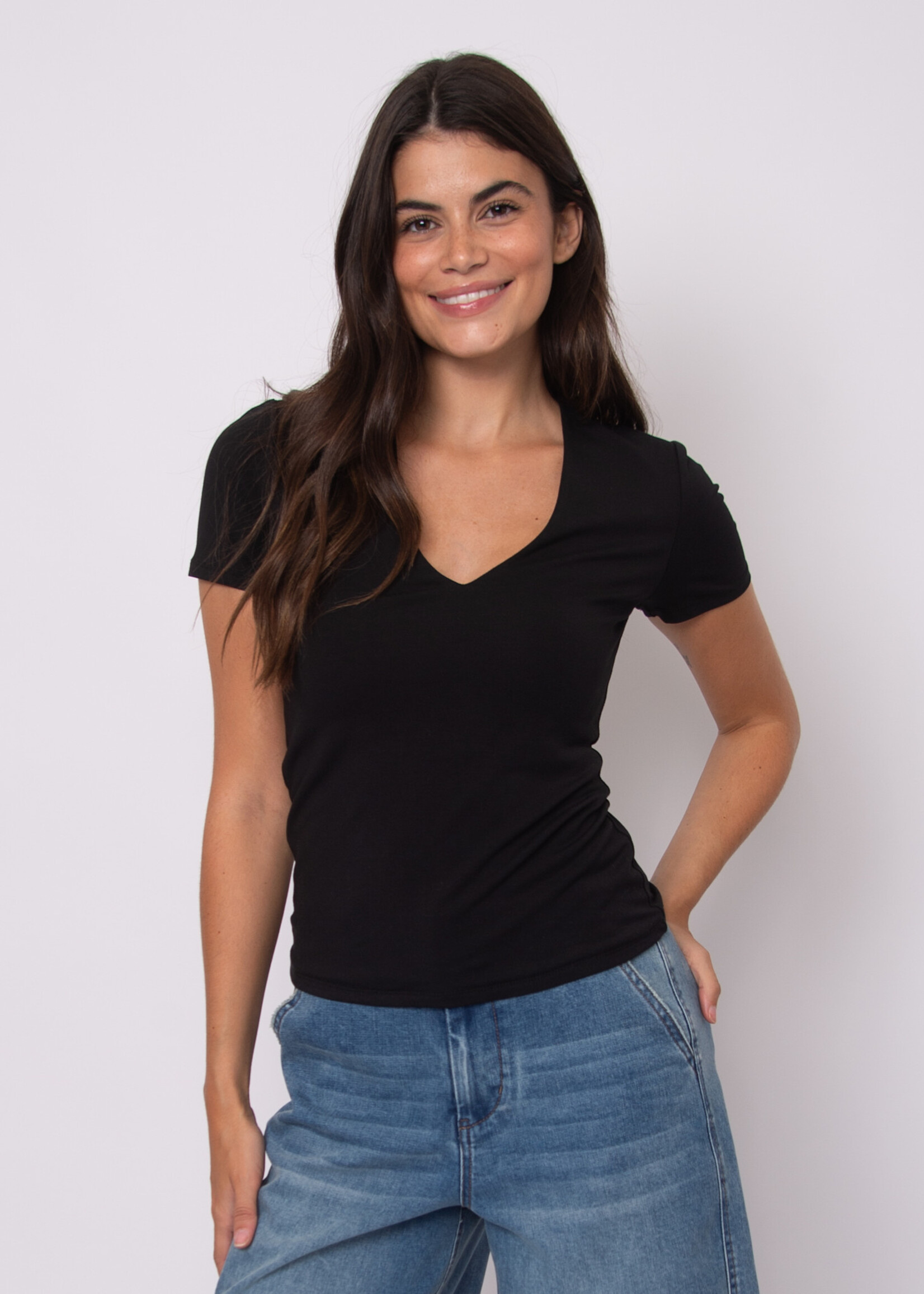 RD STYLE VALENNA COTTON CORE SS DEEP V-NECK