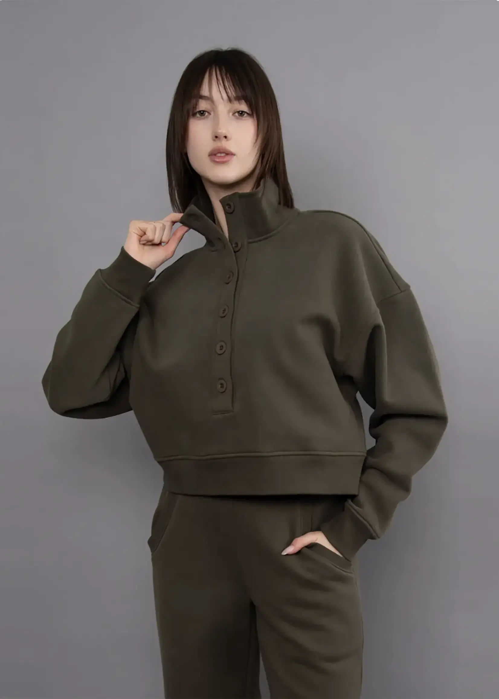 RD STYLE MALTA MOCK NECK BUTTON FLEECE