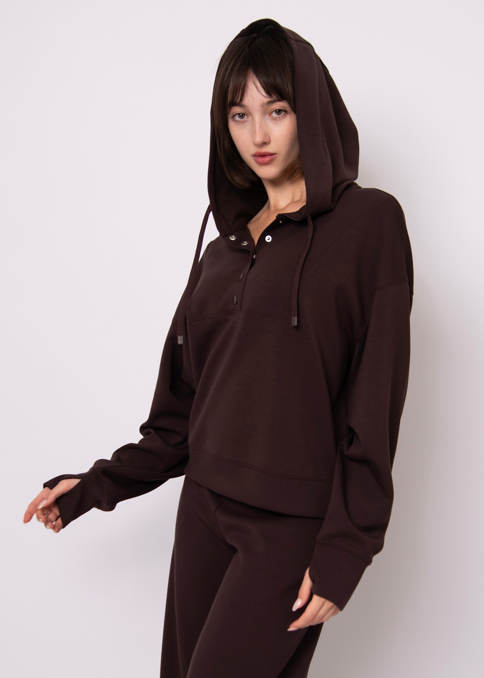 RD STYLE SALLIE SOFT KNIT LS SNAP FRONT HOODIE
