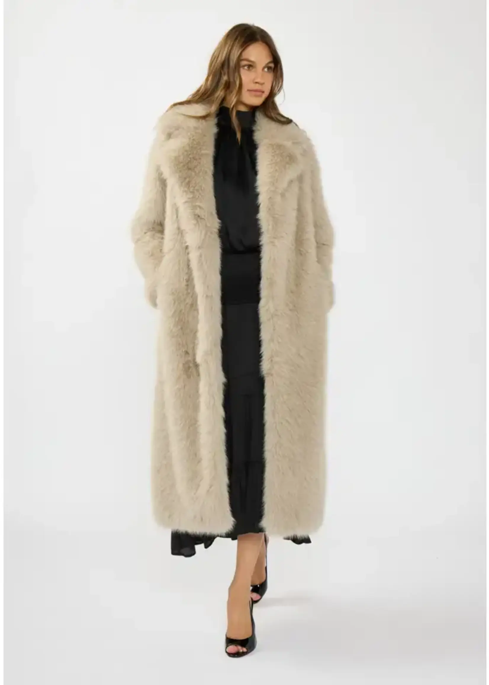 lovestitch Long Faux Fur Coat with Side Slits