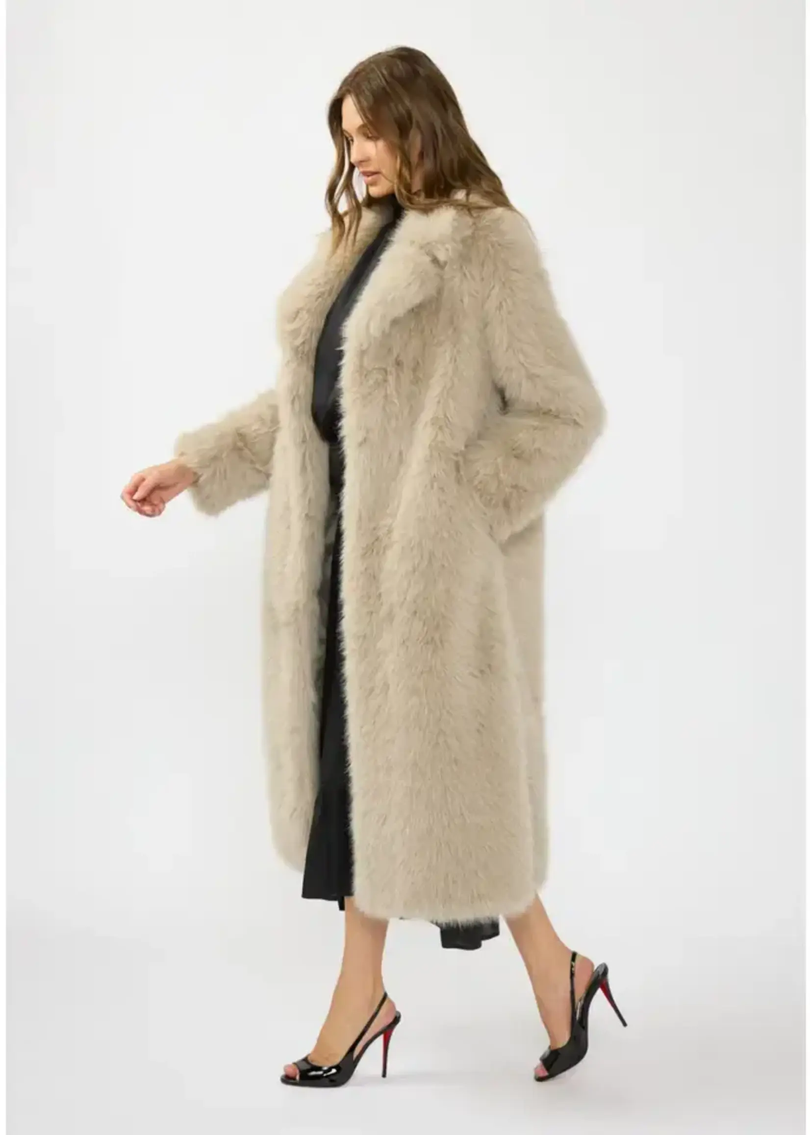 lovestitch Long Faux Fur Coat with Side Slits