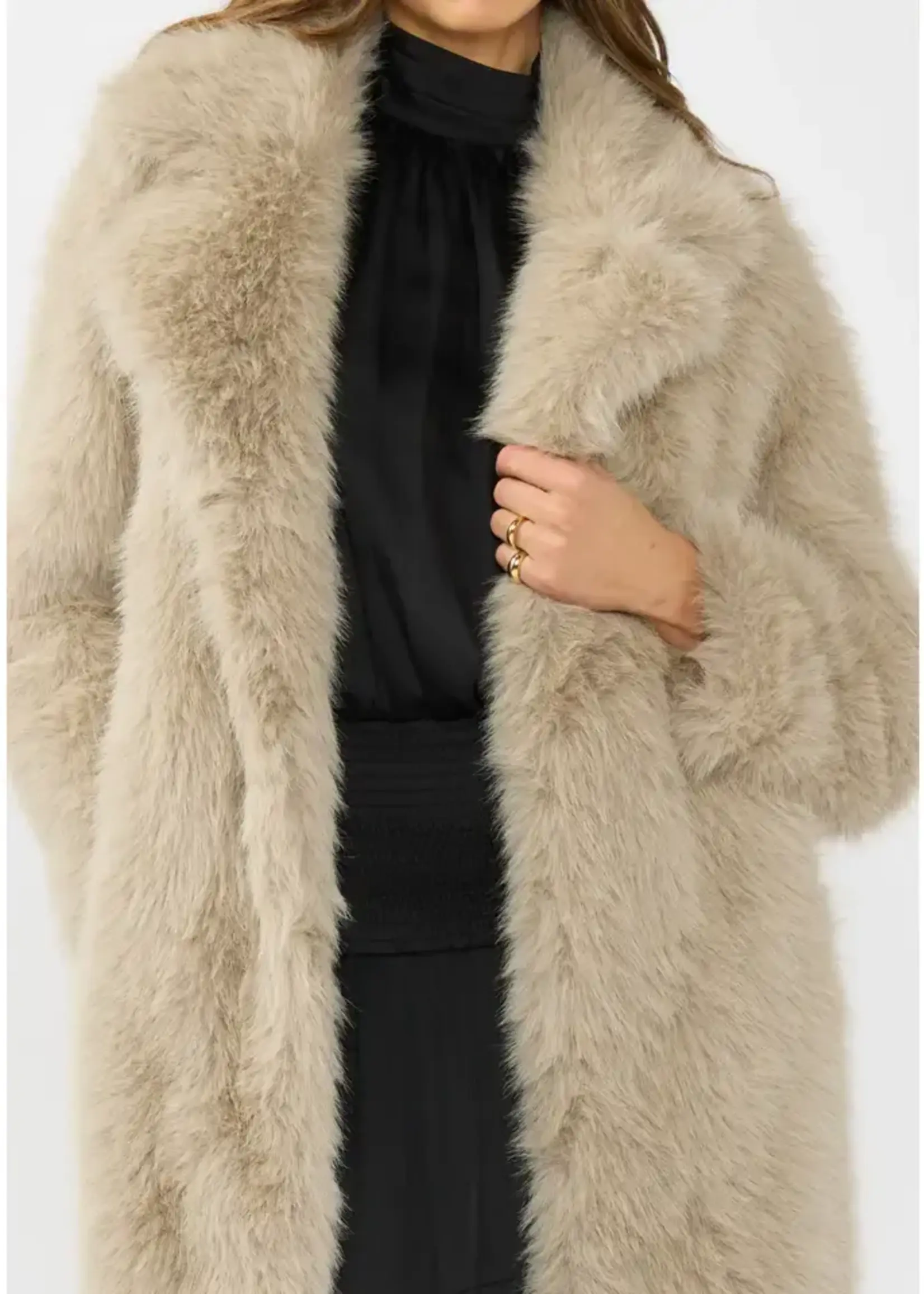 lovestitch Long Faux Fur Coat with Side Slits