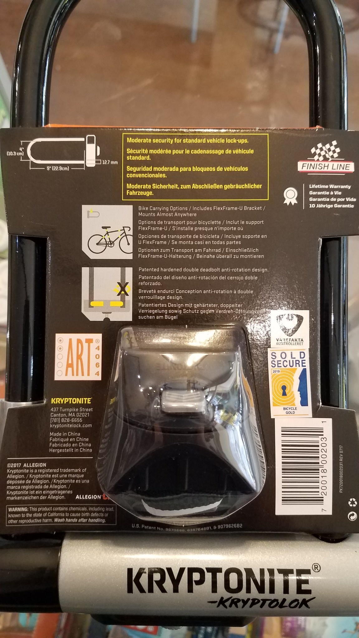 Kryptonite KryptoLok ULock 4 x 9", Keyed, Black, Includes bracket (6