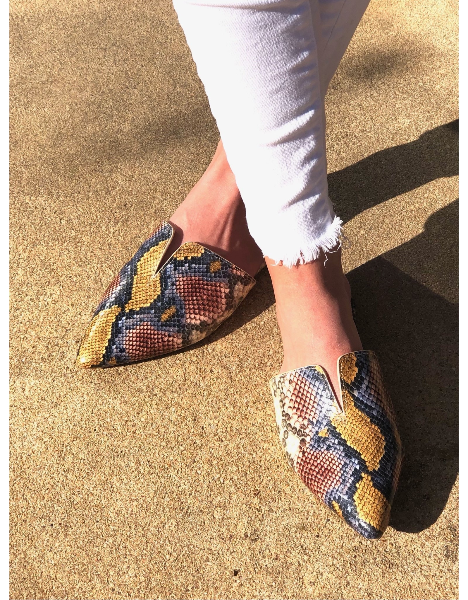 snakeskin mules flat