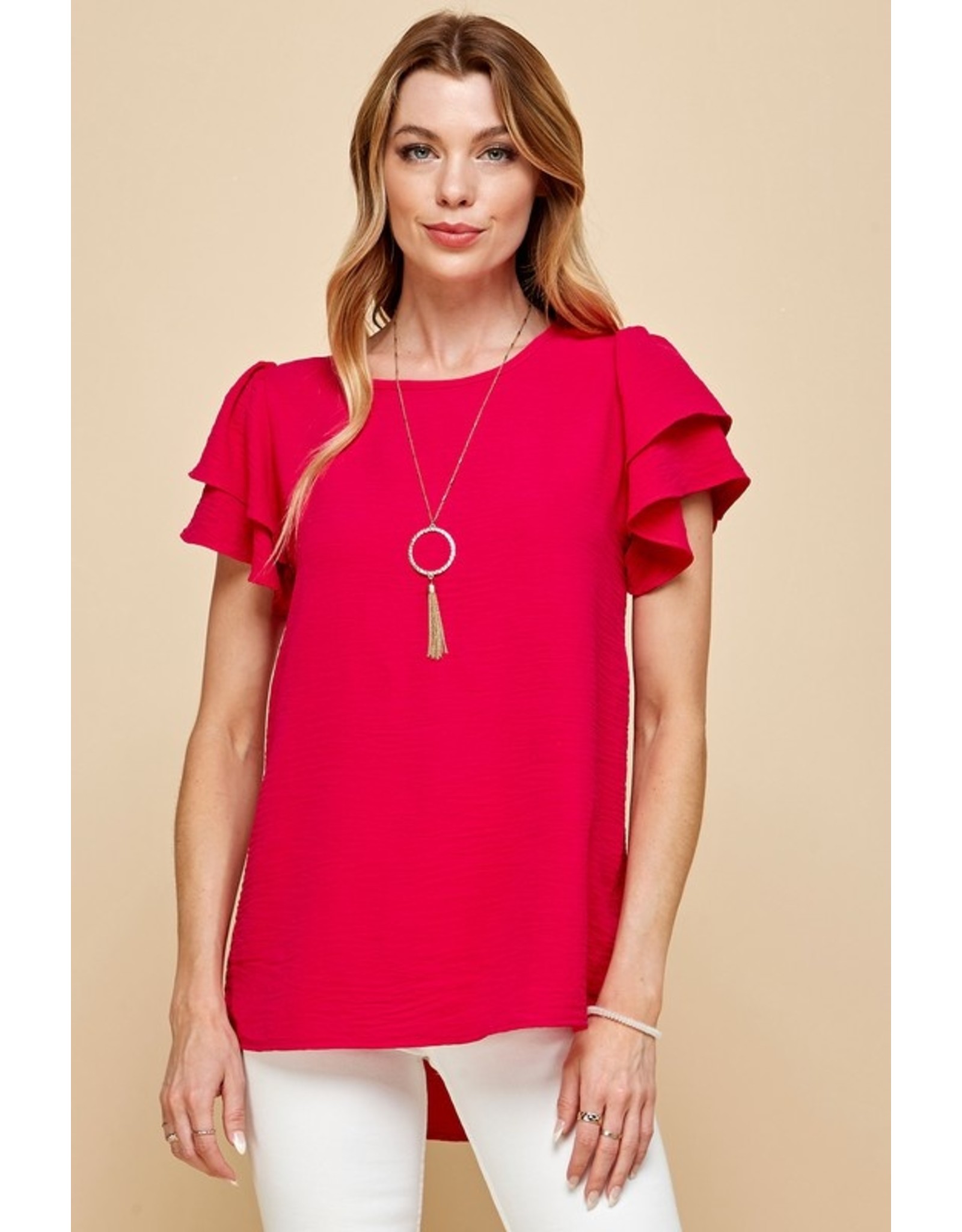 Les Amis Red Flutter Sleeve Blouse