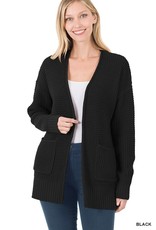 Zenana Premium Black Waffle Knit Cardigan