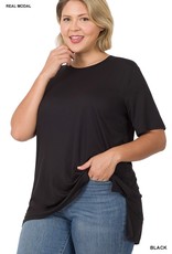 Zenana Premium Black Modal Slit Top
