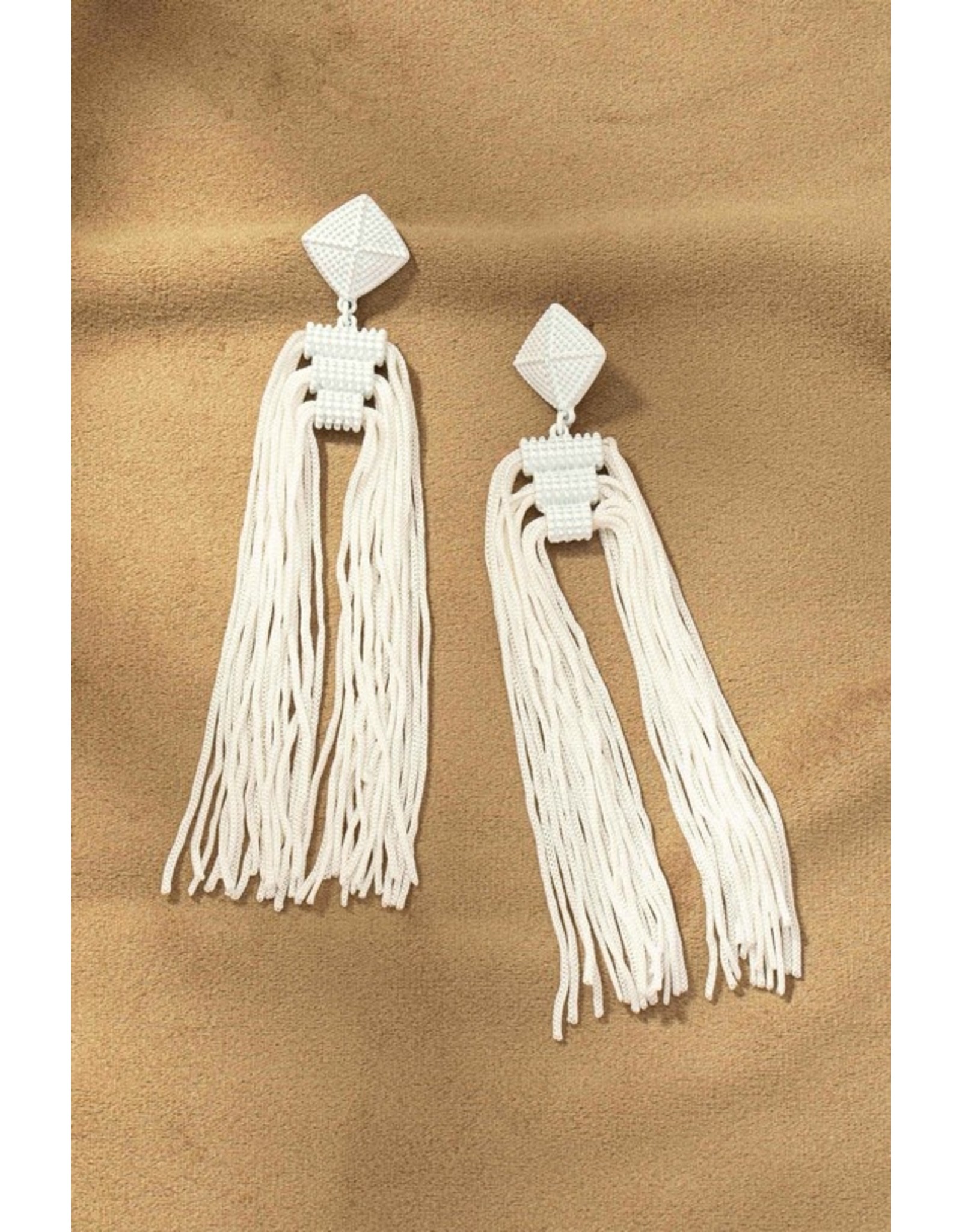 LA3accessories White Tassel Cord Earrings
