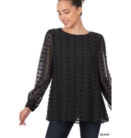 Zenana Premium Black Swiss Dotted Sleeve Top