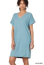 Zenana Premium Blue Grey Brushed Tshirt Dress