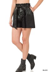 Zenana Premium Vegan Leather Black Tie Shorts