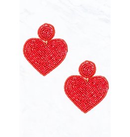 Red Heart Seed Bead Earrings