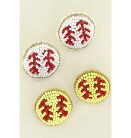 Small Baseball Seed Bead Earrings