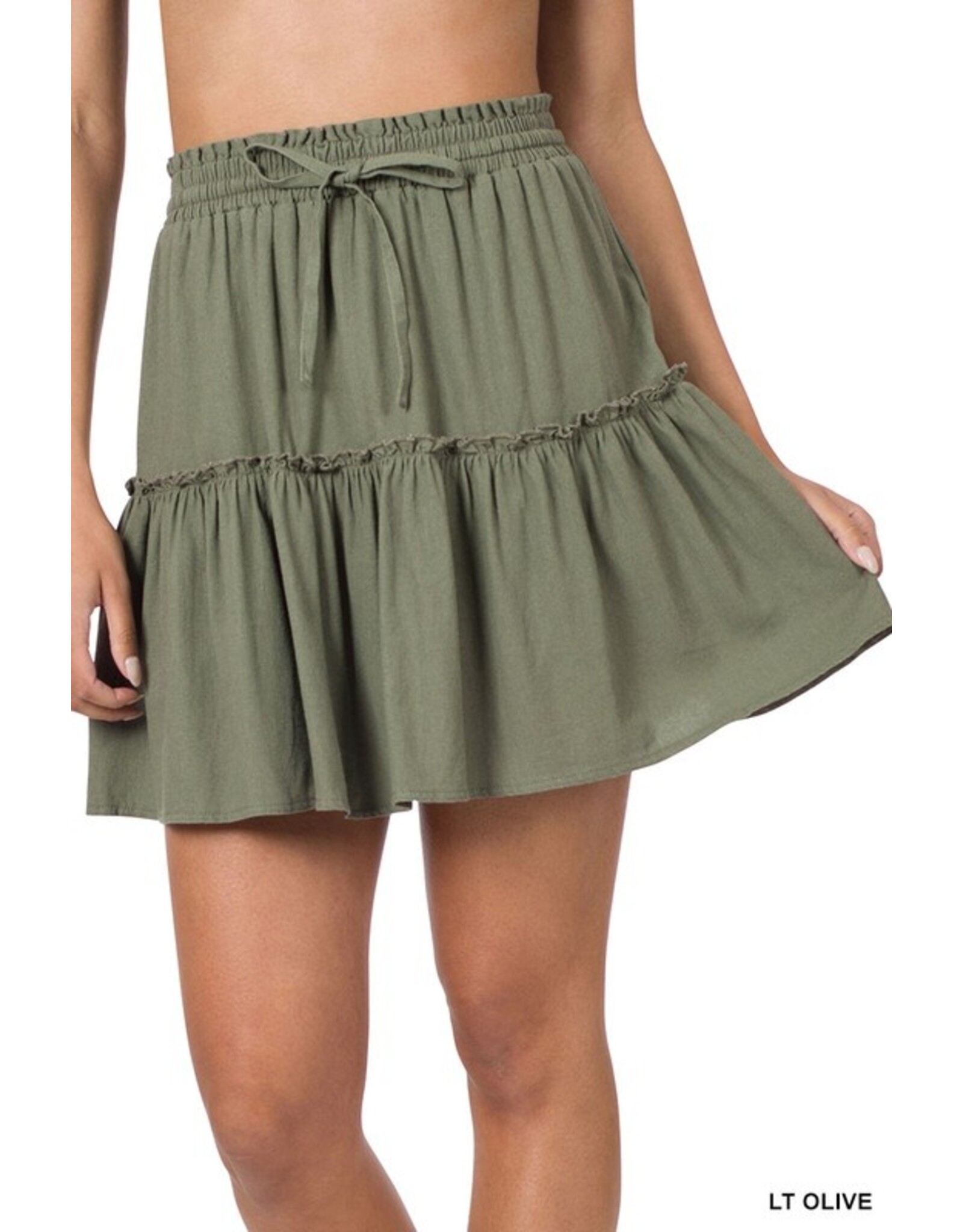 Zenana Premium Olive Tiered Mini Skirt