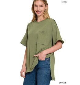 Zenana Premium Olive Raw Hem Box Top