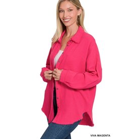 Zenana Premium Magenta Gauze Button Down