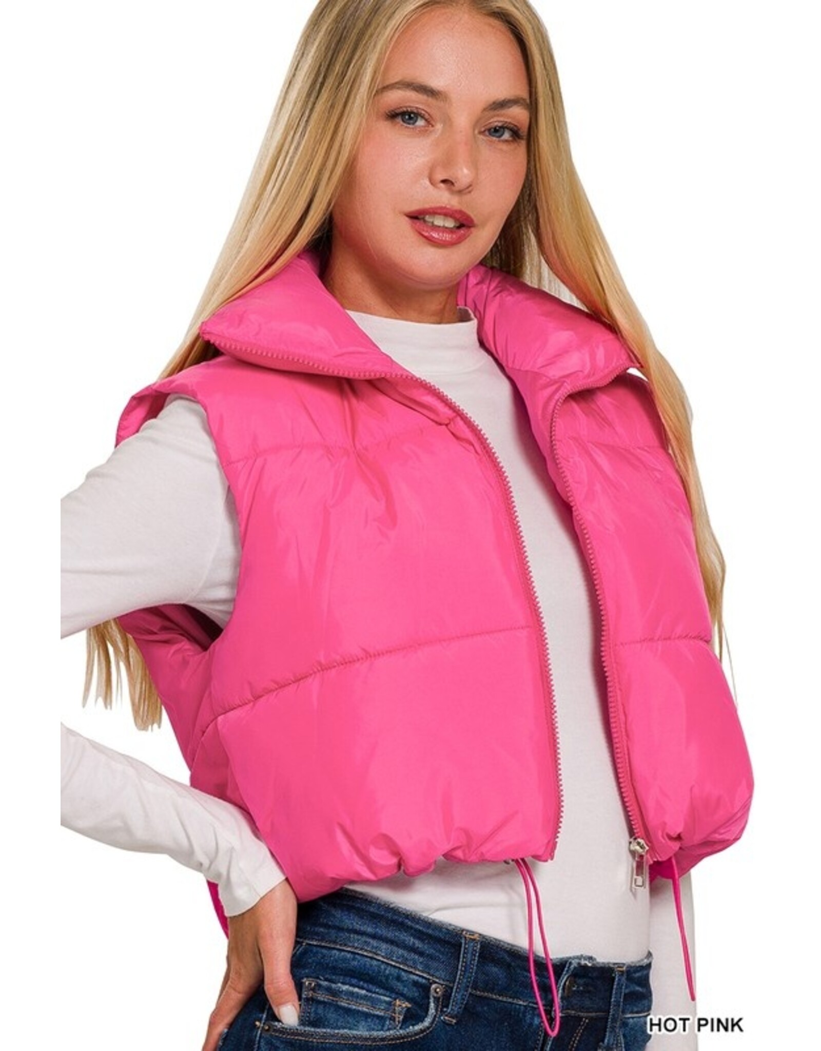 Hot Pink Crop Puffer Vest The Ritzy Gypsy