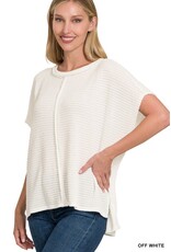 Zenana Premium Ivory Short Sleeve Jacquard Sweater