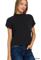 Zenana Premium Black Mock Neck Short Sleeve Sweater