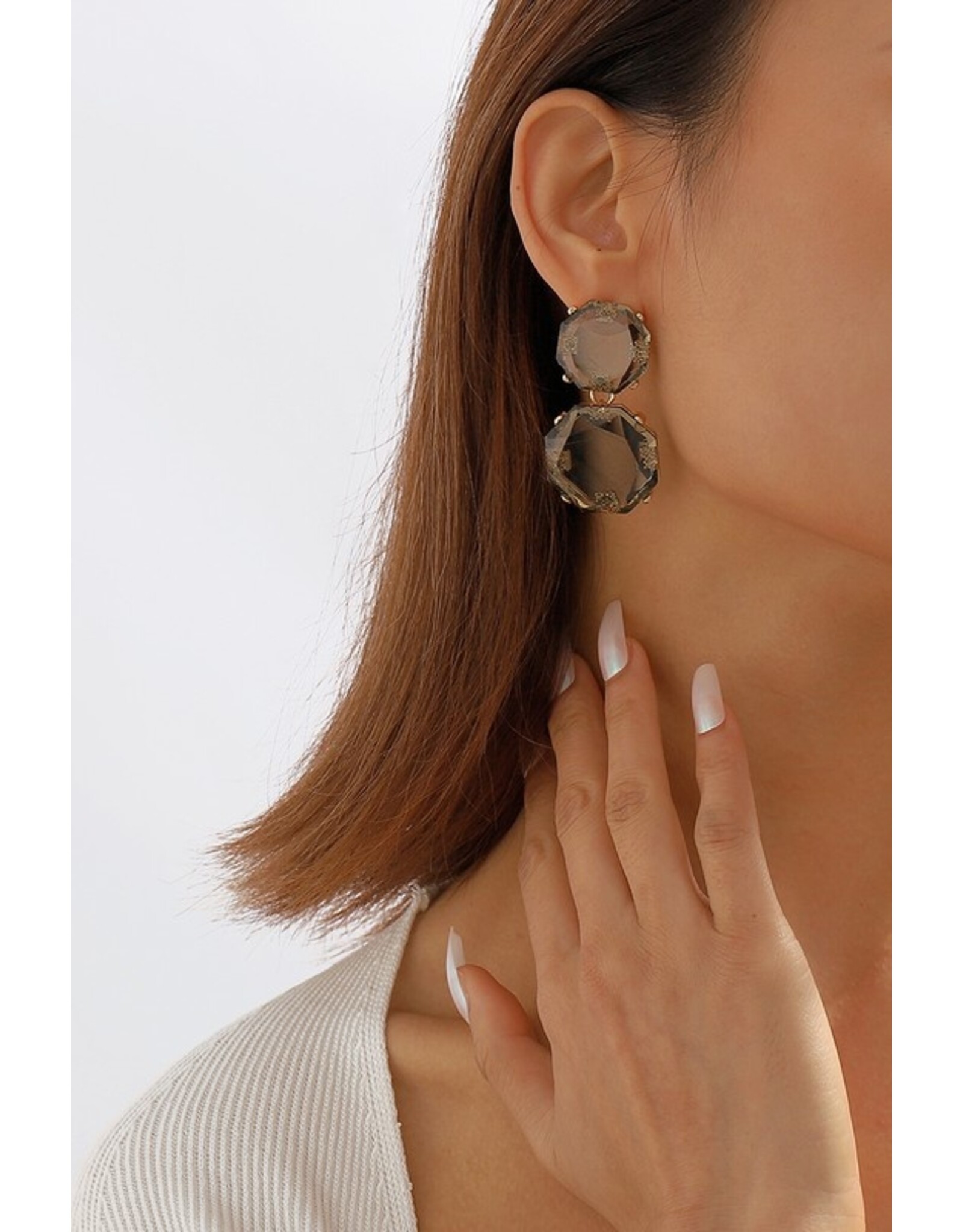 Grey Tiered Resin Earrings