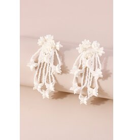 White Flower Tassel Earrings